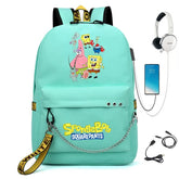 Square Pants Sponge Bob  Shool Bag Backpack USB Charging Students Notebook Bag for Kids Gifts